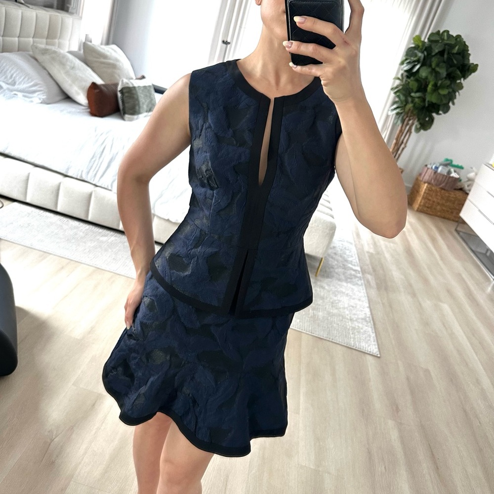 BCBGMaxAzria Blue Sheath Mini Dress Plunge Neckline